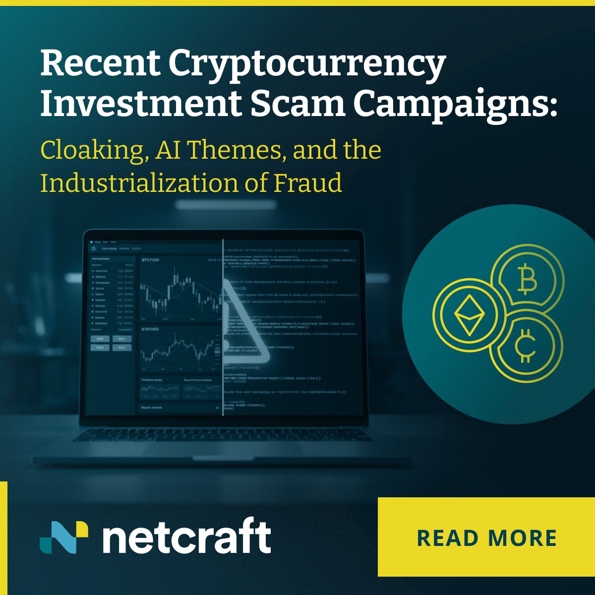 Netcraft's tweet photo. Cryptocurrency investment scams are evolving fast, powered by AI themes, cloaking, and automation.
🔍 1.36M+ scam sites taken down since 2020.

Read the full analysis:
https://t.co/DGZLlwPcnu

#Cryptocurrency #Scams #Cybersecurity https://t.co/dZvT3rVsxh
