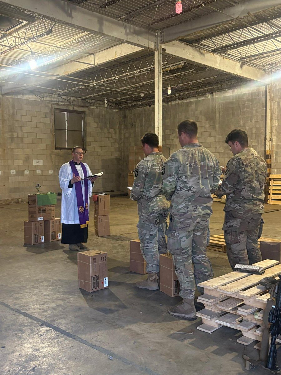 LCMSMAF's tweet photo. On this blessed Ascension Day, we reflect back on Lent, Holy Week and the season of Easter. Here LCMS Army Chaplain Michael Kearney leads his soldiers in the field during Holy Week and Easter. We praise God for providing Chaplains to be with our military members during these important services of the Church Year.