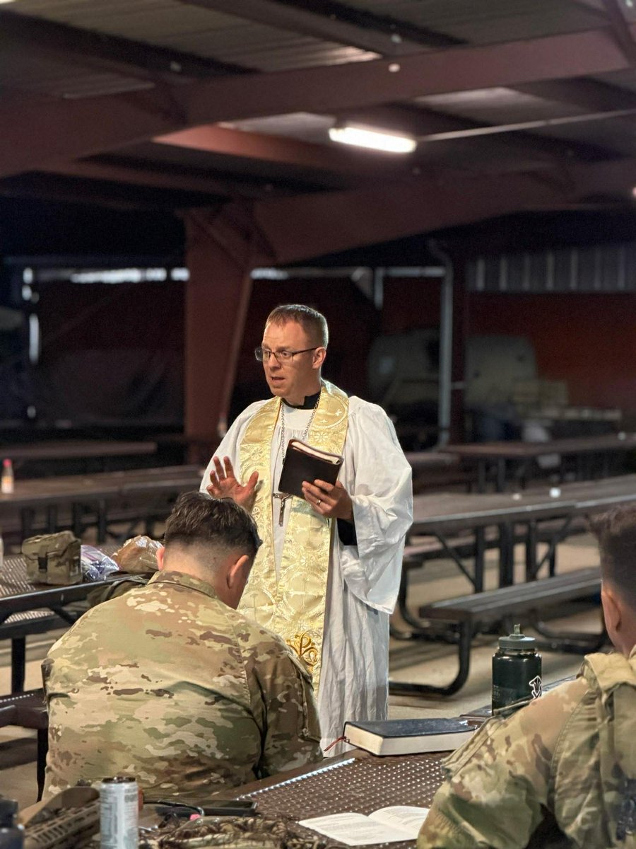 LCMSMAF's tweet photo. On this blessed Ascension Day, we reflect back on Lent, Holy Week and the season of Easter. Here LCMS Army Chaplain Michael Kearney leads his soldiers in the field during Holy Week and Easter. We praise God for providing Chaplains to be with our military members during these important services of the Church Year.