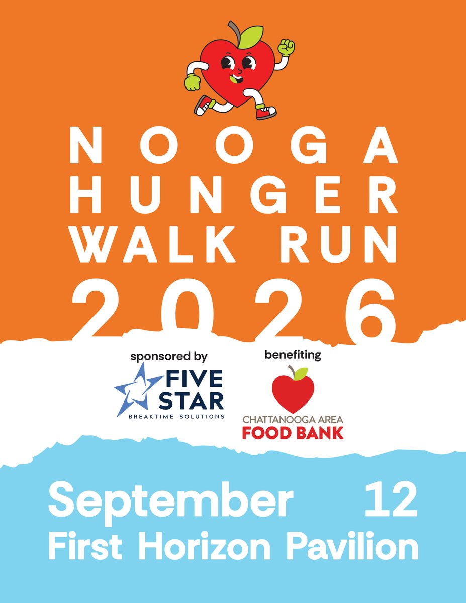 chattfoodbank's tweet photo. REGISTRATION IS LIVE! 🏃 We are so excited to announce our 2026 Nooga Hunger Walk Run happening on Saturday, September 12th, 2026 at the First Horizon Pavilion. Get all the details at: https://t.co/DOA3n8zhgn

Please like and share this post to help us spread the word! https://t.co/g2l7f4sx1V