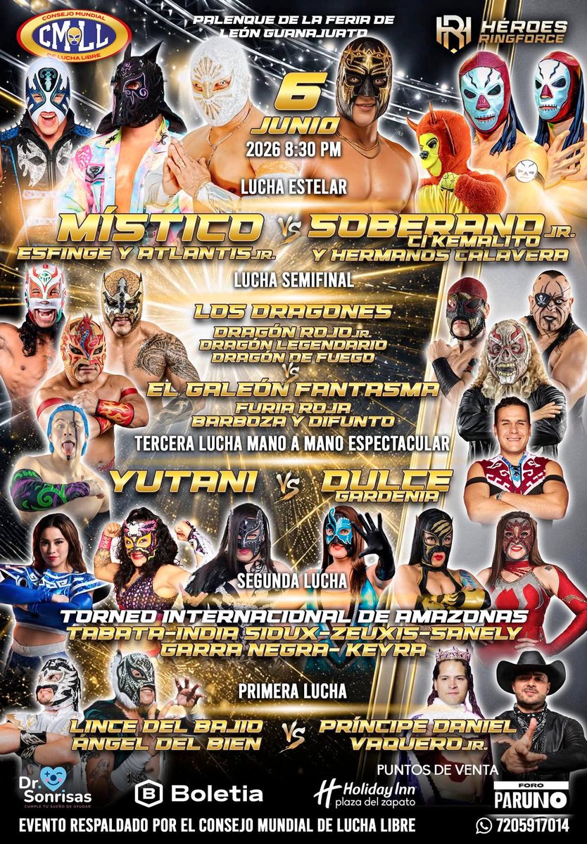 HRingforce's tweet photo. Vuelve lo mejor del @CMLL_OFICIAL al Palenque de la Feria de #Leon #guanajuato #cmll @caristicomx @Esfinge_cmll @AtlantisJr48701 ,@elsoberanojr @calavera_jr @YoSoyDragon @Yutani_Luchador @NegreteTab11490 @GatubelaMxli @SanelyCMLL @ZeuxisLucero @iluchalibre #mistico #soberano https://t.co/9q0N9zgLi7