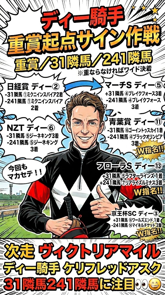 ◇◇ディー騎手重賞起点サイン作戦◇◇ 前回アップした京王杯SCで
