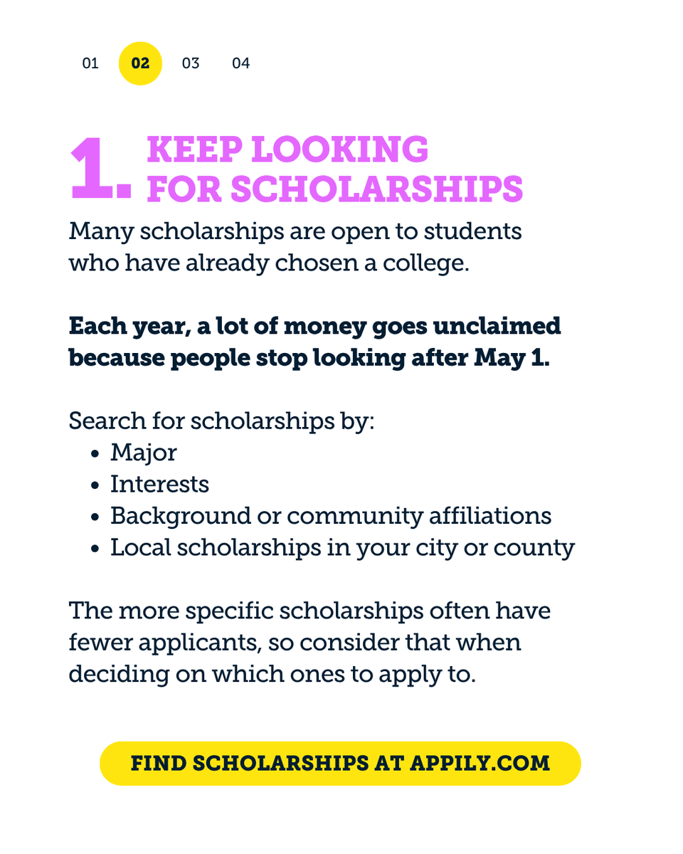 AppilyCom's tweet photo. What should you do after committing to a college? 
1. Keep looking for scholarships 
2. Attend orientation and course registration 
3. Use the summer on purpose
4. Prep for campus logistics 

#summerbreak #collegeadvice #collegetips #collegeadmissions https://t.co/rG3Eceruqt