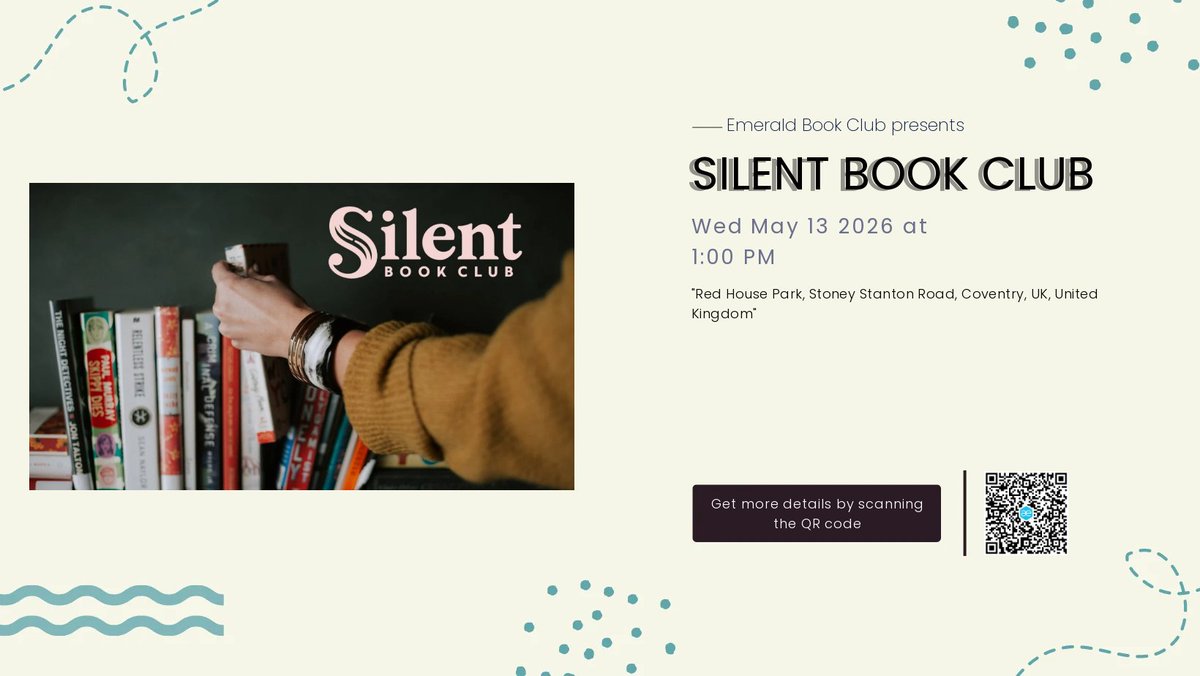 BookClubEmerald's tweet photo. 📚 Love reading? Join Silent Book Club – Reading in the Park! 🌿✨

No assigned books, no pressure – just a quiet space to read &amp; relax with fellow book lovers.

📍 Red House Park, Coventry
📅 2nd Wednesday of the Month
⏰ 1 PM – 3 PM
Bring a book &amp; let’s read together! 📖💙 https://t.co/rZfZwTnjYN