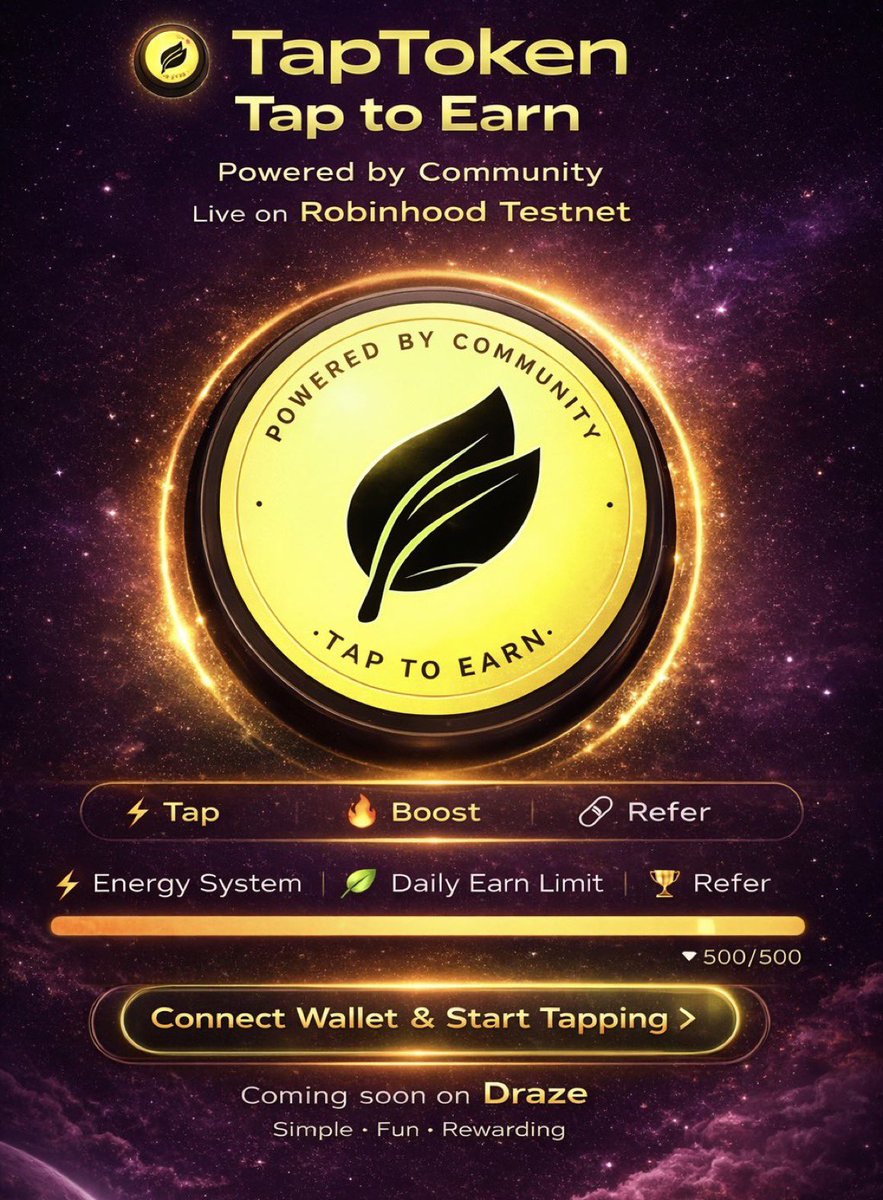DrazeLab's tweet photo. Fun Token on Robinhood Testnet ☘️
Just TAP &amp; Earn

🔗 TAP-TAP: https://t.co/xBYXeaxTGe

Retweet+Tag 3 friends 👌

#TapToEarn #RobinhoodTestnet https://t.co/wHbtG0rrVN