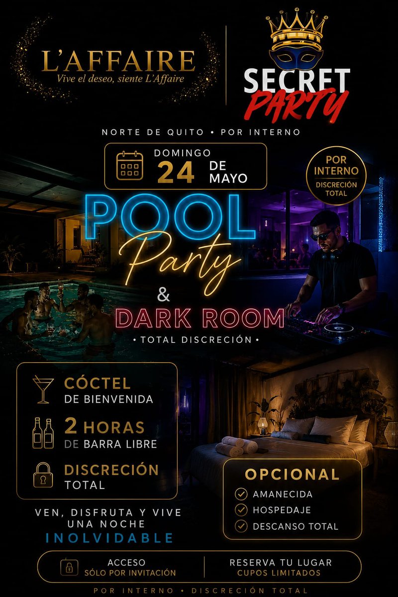 SecretPartyuio's tweet photo. Te traemos una manera diferente de disfrutar el feriado.
No te lo pierdas (tenemos aforo limitado)

*TODA LA INFORMACIÓN SE LA MANEJARA POR PRIVADO*
Una alianza que te hara vivir nuevas experiencias @LaffaireEc y @SecretPartyuio se unen este feriado https://t.co/A3SGexIlor