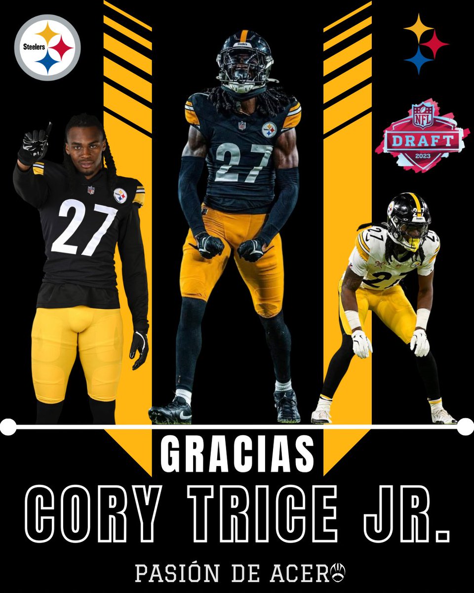 PasionAcero's tweet photo. Los Steelers acaban de liberar al CB Cory Trice Jr., que en su momento llegó al equipo siendo una séptima ronda del Draft 2023. Cory no pasó los exámenes médicos después de su grave lesión de rodilla la temporada pasada. ¡Mucho éxito! 🥺💛🖤 #steelers #omarkhan #corytricejr https://t.co/7mfpH32uKO