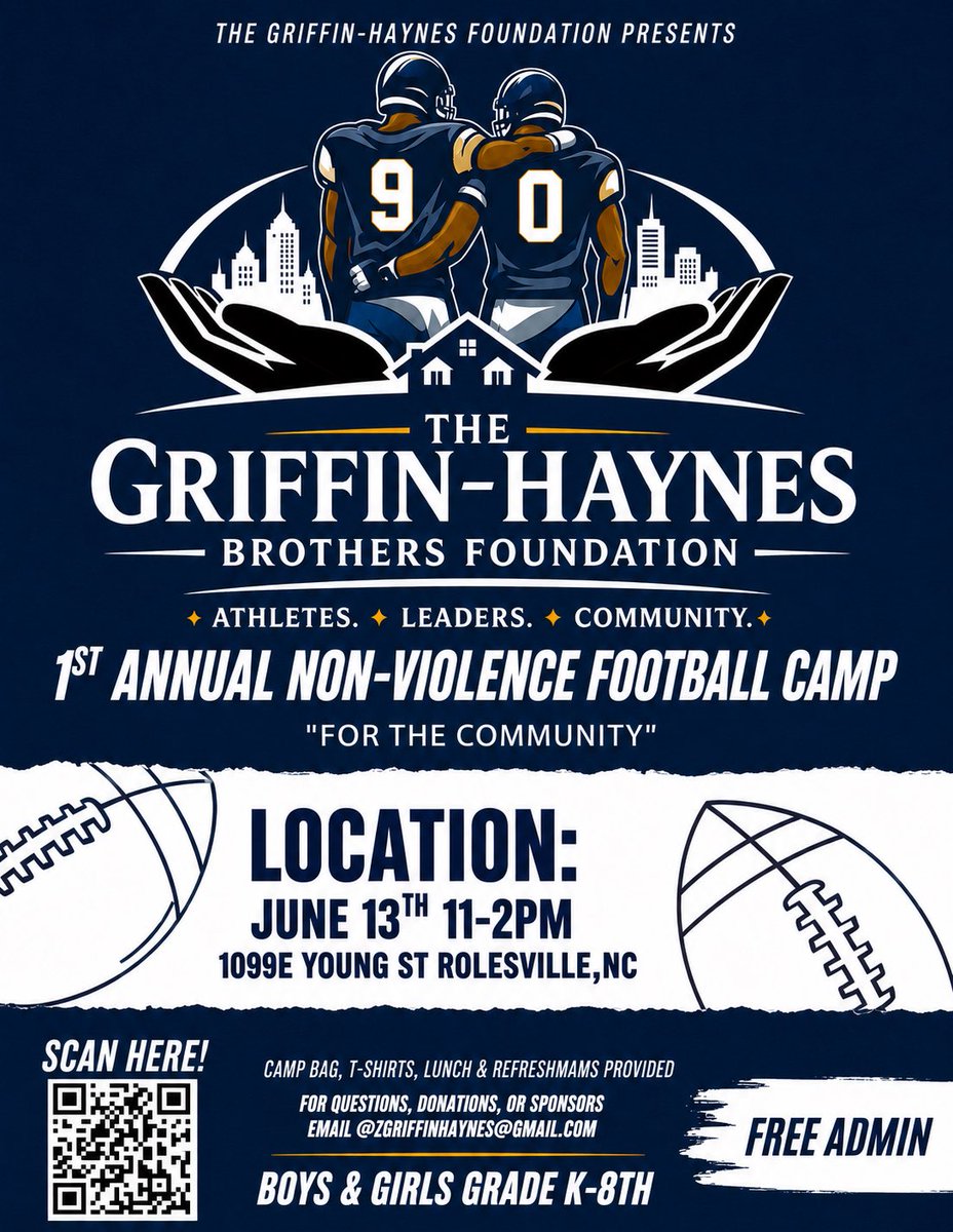 ZavionGH's tweet photo. Wassup NC , we’re super excited to announce Our First Ever Non-Violence Football Camp! It’s bigger than football. We’re bringing the community together to show the youth it’s a way. #GHB https://t.co/Un7MbtDTUL