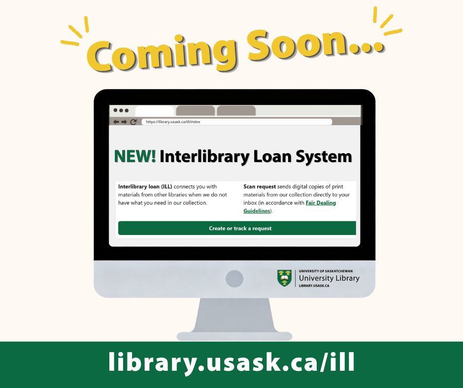 usasklibrary's tweet photo. The USask Library’s current Interlibrary Loan (ILL) system, Relais, will be replaced in the spring of 2026. The process will not look much different for submitting requests! More information will be shared closer to the launch date. https://t.co/tVxkIhCfcg