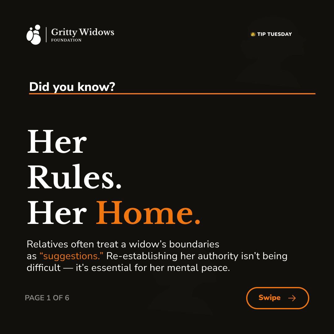 GrittyWidows's tweet photo. Today’s #TipTuesday highlights the "Autonomy Gap" where widows' boundaries are often ignored by extended family. 
Too often, "well-meaning" advice from others can start to feel like a takeover. Whether it’s family traditions or societal expectations, remember: https://t.co/CzijEmWJxs