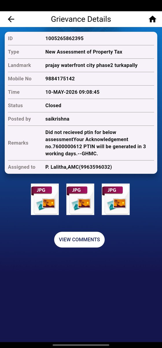 saikrishnaTvr's tweet photo. @CommissionrGHMC @GHMCOnline @ZC_Khairatabad 
Instead on applying property tax self assessment in CDMA I did in GHMC.
I raised grivience for the same but it got closed. Can you please help with refund or transfer of file from GHMC to CDMA?
Acknowledgement no.7600000612 https://t.co/org7v0rNOc