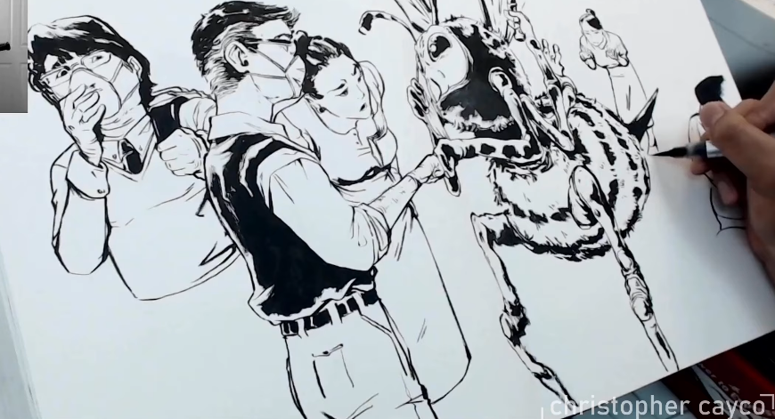 ccaycoART's tweet photo. Art timelapse, throwback ink sketch called "2020". Can't believe it's been six years since lockdown - and yet it looks like we're close to another one. https://t.co/zWquTi9qH2 https://t.co/ep7lqJStC2