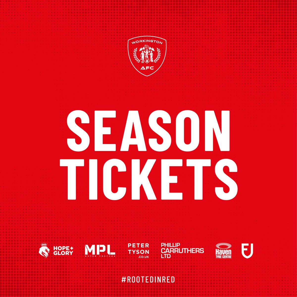 WorkingtonAFC's tweet photo. 𝗦𝗲𝗮𝘀𝗼𝗻 𝗧𝗶𝗰𝗸𝗲𝘁𝘀 𝗮𝗻𝗱 𝗧𝗶𝗰𝗸𝗲𝘁 𝗣𝗿𝗶𝗰𝗶𝗻𝗴 𝟮𝟲/𝟮𝟳 🎫 

Season tickets will be on sale from tomorrow (Thursday 14th May) either via the brand new Fanbase platform which will provide an e-ticket to use at the turnstile or if you prefer the more traditional paper tickets these can be ordered from the club office.
This year we are introducing a new Young Persons ticket for those aged 16-21.

Season Tickets are priced as follows:
Adult.                  £255
Concession       £170
Young Persons £170 (age 16-21)
U16s.                  Free (via Junior Membership Card)

This represents a saving of 4 games on standard matchday pricing so are well worth it if you attend every game.

Individual match tickets will be available online once we have the new fixtures and will be priced as follows:
Adult.                 £15
Concession.     £10
Young Person  £10 (16-21)
U16s.                 Free (via Junior Membership Card)

Further Junior Membership Cards will be available to collect once on match days for those that don't have them or may have misplaced them.

https://t.co/RCCtROyq7e

#OurTownOurTeam #RootedInRed