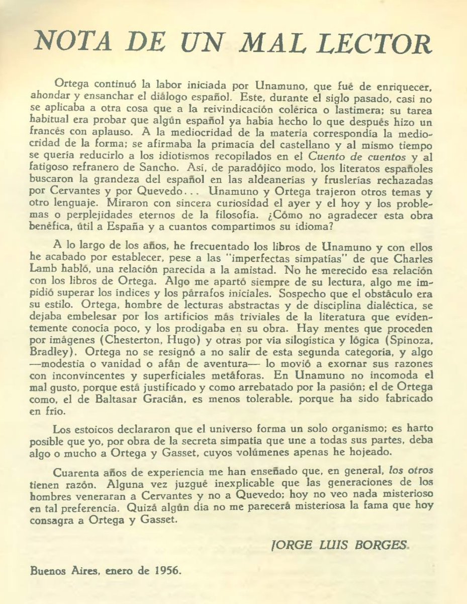 GuilleDeCarli's tweet photo. En la notable "Ciclón" cubana, en su número dedicado a Ortega y Gasset, Borges dejó una nota breve
En @RialtaEdiciones 
@Pendola_RR @BorgesJorgeL https://t.co/wuhpAv2UOI