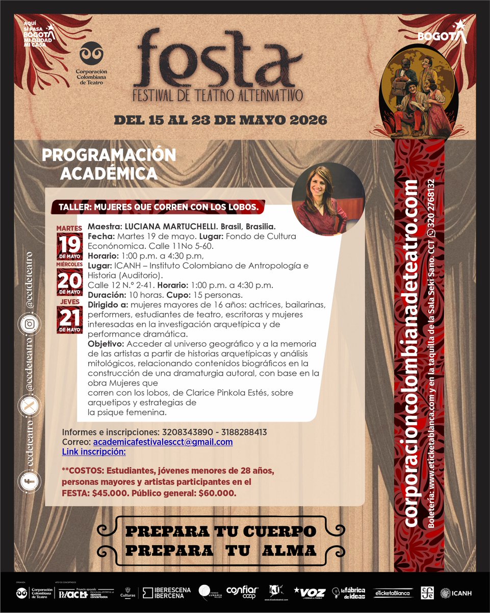 CCdeTeatro's tweet photo. 🗓Prográmate a los talleres del Jueves 21 de Mayo!

🎭 ¡El Escenario se Enciende: Festival de Teatro Alternativo 2026! 🌟
¡Consulta la programación y vive la fiesta del teatro! 🕯️
📷 Programación en: https://t.co/4Bwevhuwcv
Boletería en: https://t.co/4fcSR378kr https://t.co/HgY4Jvf2sS