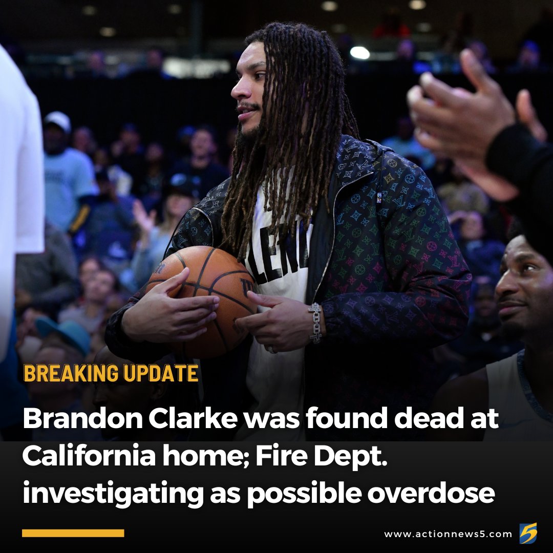 WMCActionNews5's tweet photo. NEW: NBC Los Angeles reports that Brandon Clarke was found dead inside his home in California shortly after 5 p.m. on Monday. 

Los Angeles Fire Department is investigating the death as a possible overdose. https://t.co/WCpLDXTc25 https://t.co/lfv7kusl0Z