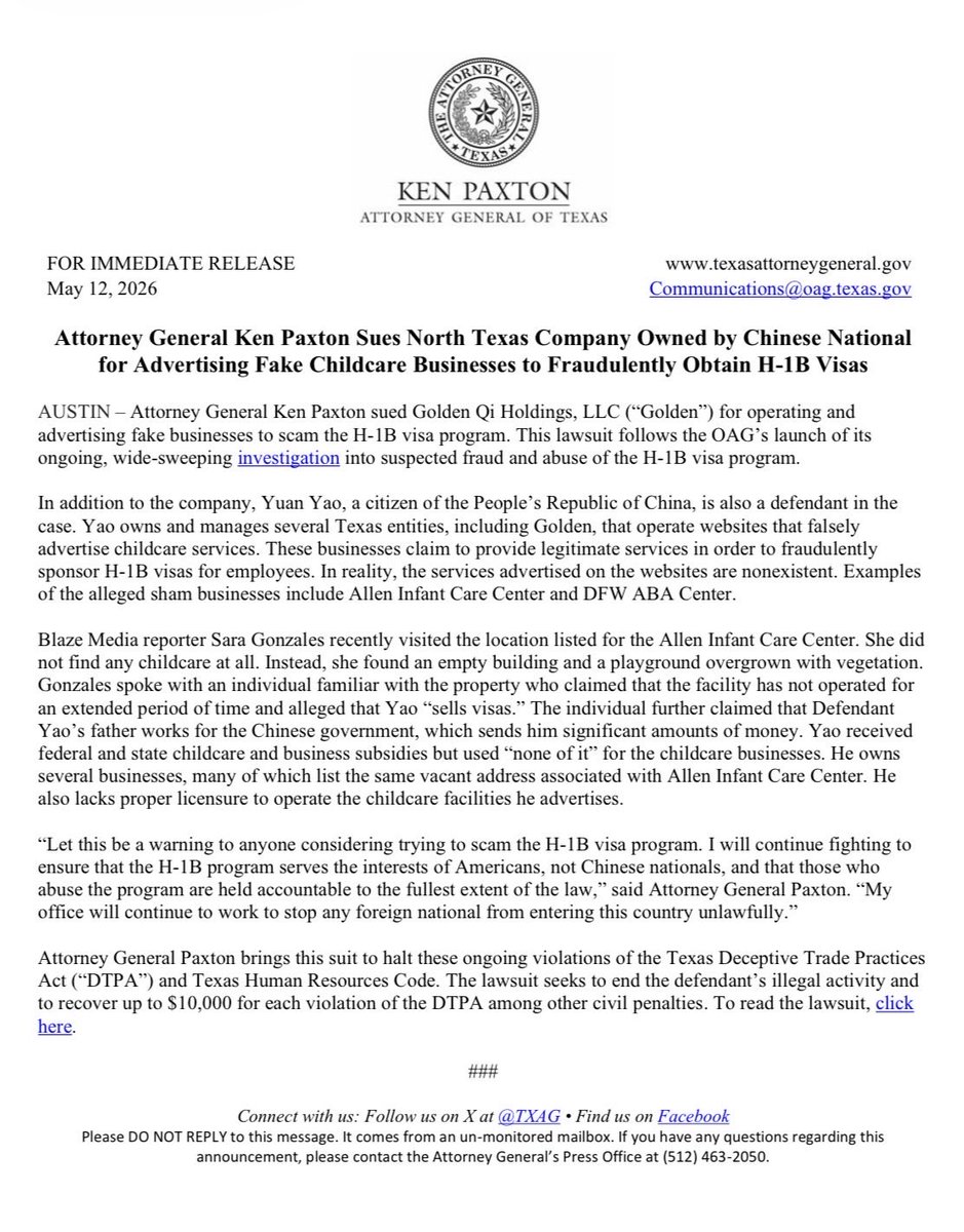 Attorney General Ken Paxton tweet media