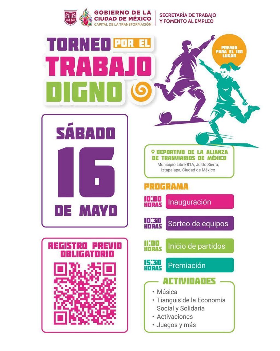 JoelGIDEM's tweet photo. Vamos al torneo por el trabajo digno¡ Inscríbete usando el código QR. @Ines_GONI @G_RamosSotelo @icat_cdmx https://t.co/DXwLESFHXj