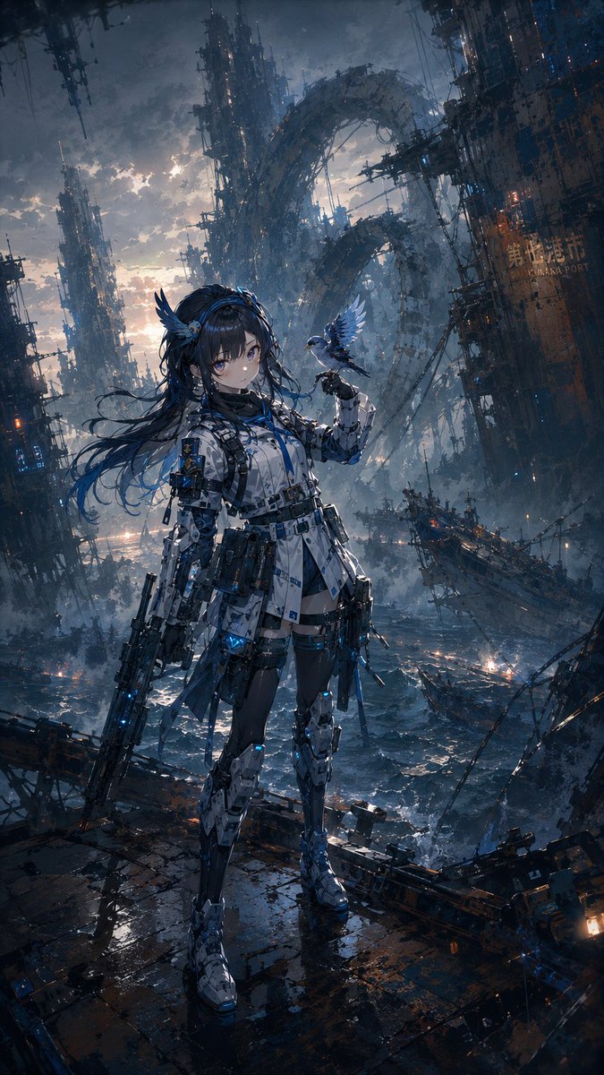 Cybernetic Girl in Ruined Harbor