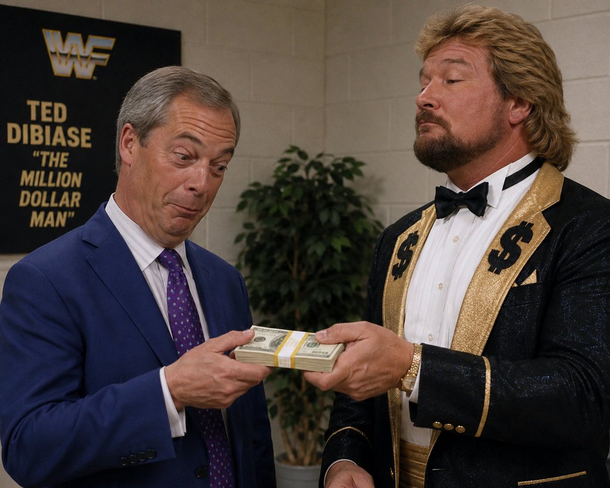 MoaneMike's tweet photo. Now we all now know who @Nigel_Farage is working for @MDMTedDiBiase #everybodysgotaprice 😂😂 #grifter https://t.co/CGLHQeThZf