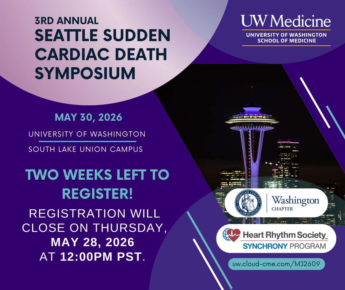UWIPCE's tweet photo. Two weeks to go ⏳
The Sudden Cardiac Death Symposium brings together clinicians, EMS, and researchers for a full day of practical updates. Register now. 
@UWMedicine @UWMedHeart @HRSonline @WashingtonACC @ACCinTouch @uwsomwwami @uwemcc @UWashEM @uw_chiefs @harborviewmc https://t.co/KNJ12aoYV0