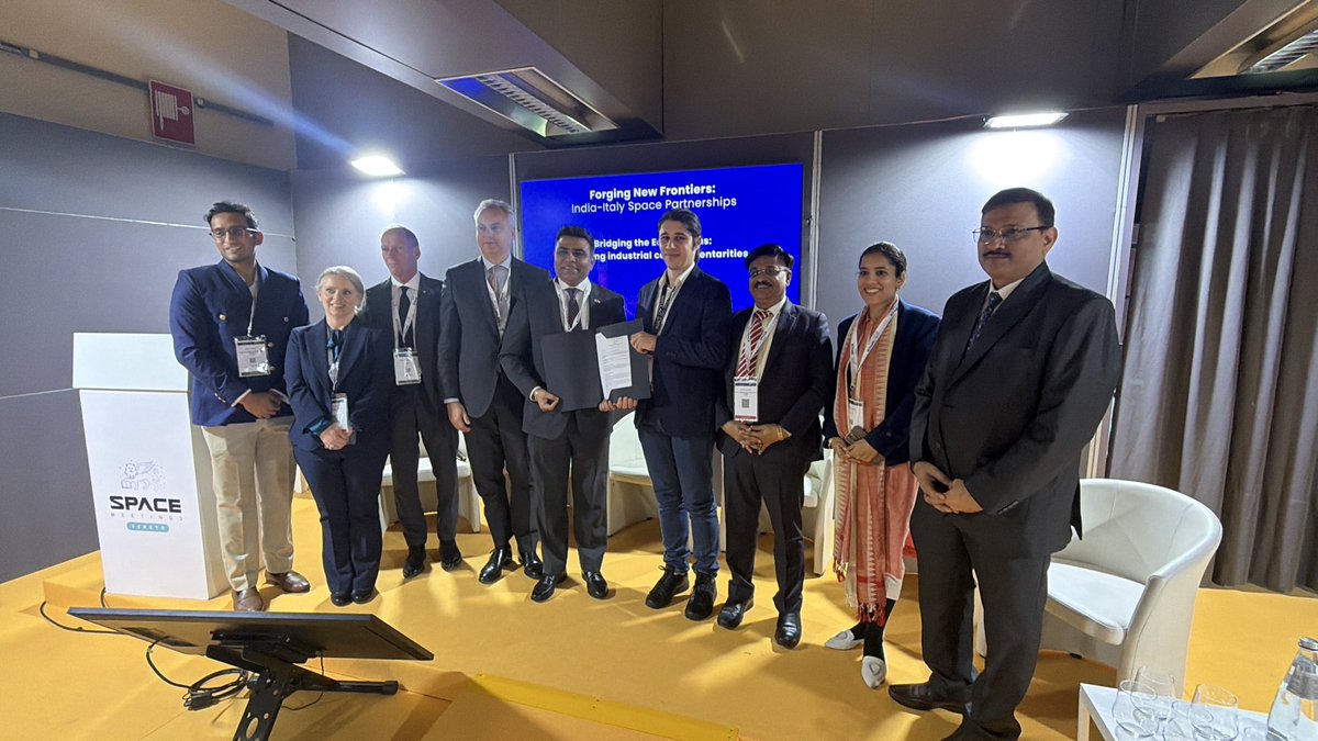 IndiainItaly's tweet photo. Embassy welcomes the signing of a strategic partnership framework between @astrobase_space Technologies of India &amp; Impulso Space.
The growing momentum in 🇮🇳🇮🇹commercial space collaboration also strengthens the India–Europe space industrial corridor. https://t.co/5tzKmlnjwg