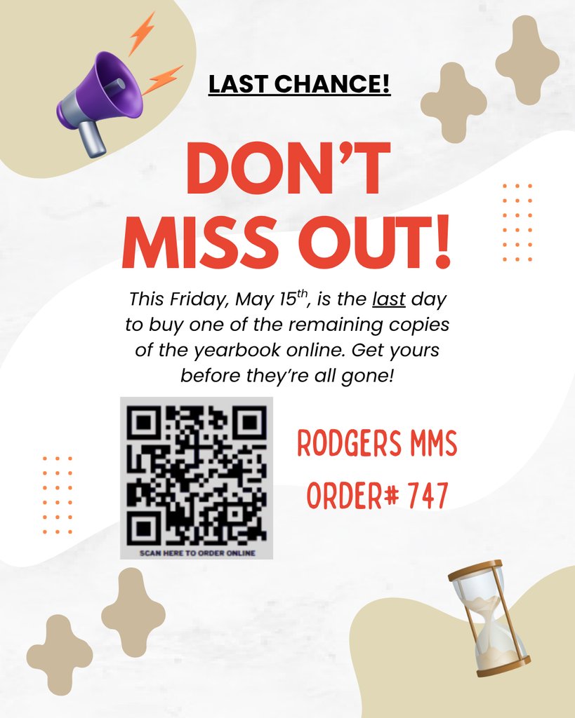 RodgersRays's tweet photo. Final call for the 2025-2026 yearbook! This Friday is the last day to purchase a yearbook online. There are a limited number of copies remaining, so get yours NOW! https://t.co/DoNKfB9Gce