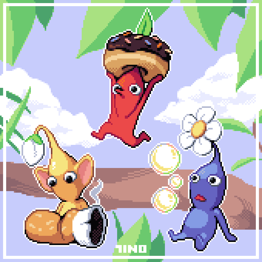 tinomadethat's tweet photo. A collection of Pikmin sprites I made for a sticker sheet with another fellow artist.

#pikmin #nintendo #pixelart #aseprite #ドット絵 https://t.co/bgn5teixuy