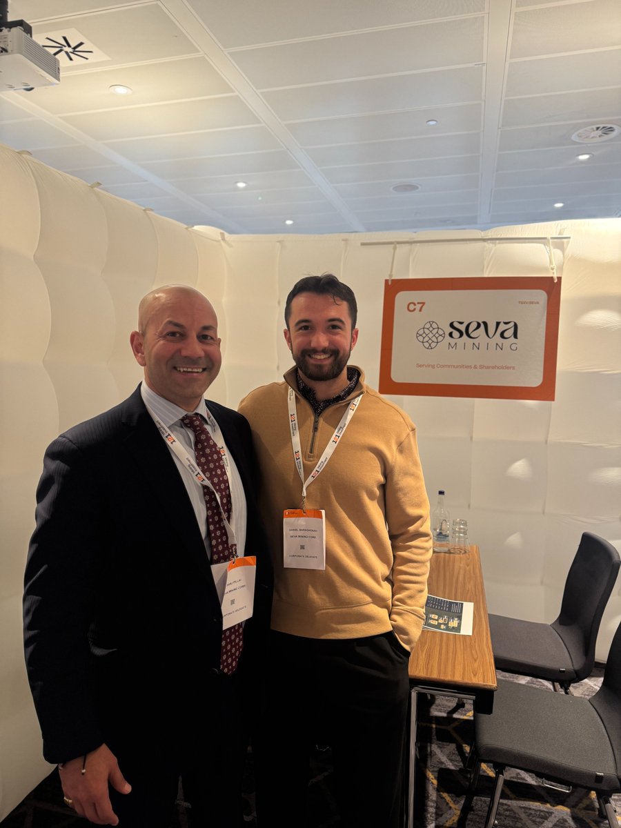 sevamining's tweet photo. Great energy at the 121 Mining Investment Conference in London this week. Our CEO Ranj Pillai and VP of Investor Relations Daniel Baraghoush had the chance to connect with investors from around the world and share the Seva Mining story. Thank you to everyone who booking a meeting — the conversations were excellent and the momentum continues! $SEVA.V
