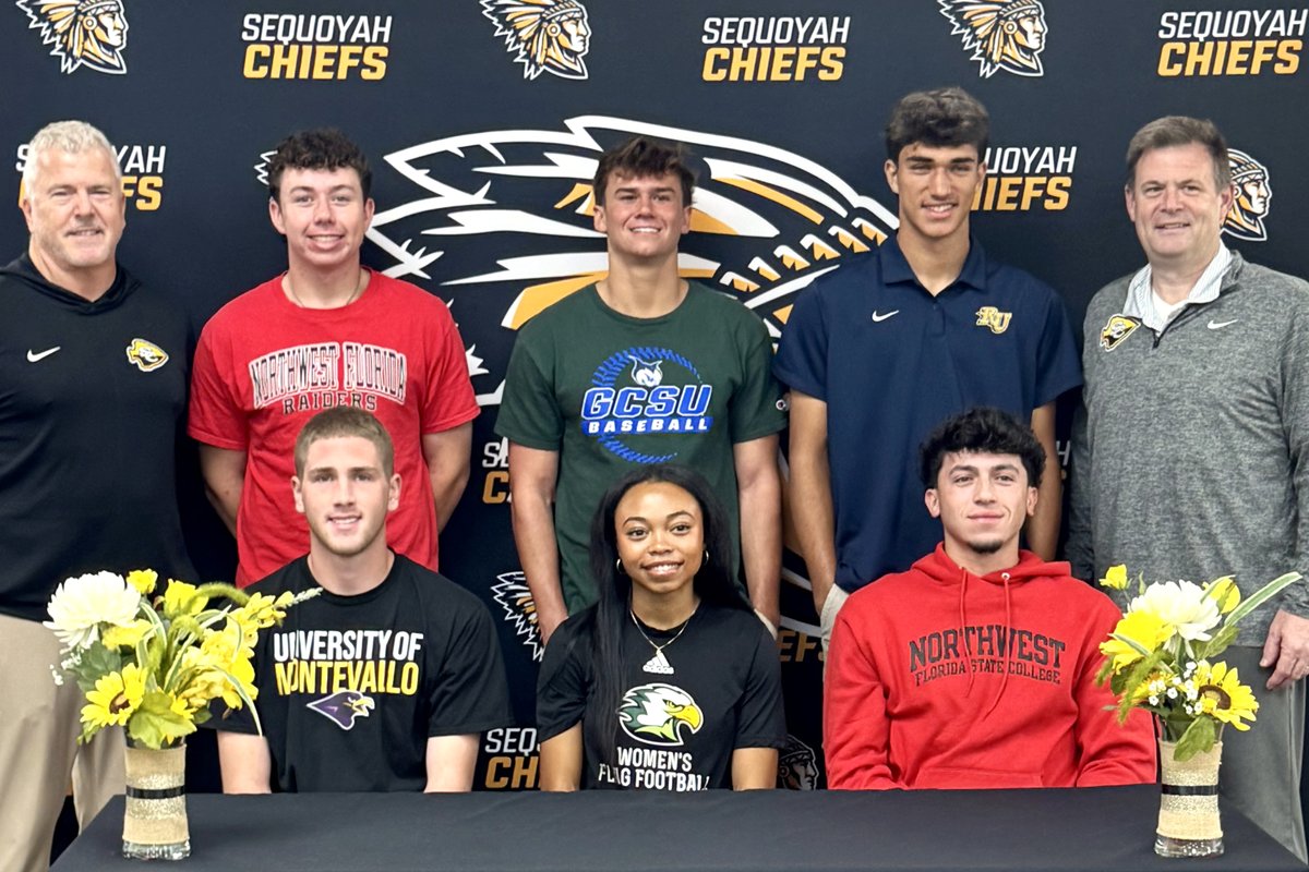 CherokeeSchools's tweet photo. Fourteen more of our student athletes today signed commitment letters to compete at the college level … bringing this year’s total to 164! Seniors at River Ridge and Sequoyah High Schools were honored with National Signing Day ceremonies at their high schools to celebrate their signing of National Letters of Intent.  Congratulations to our student athletes and coaches! Our School Board is laser focused on ensuring our students are learning more, growing more, and achieving more in our classrooms than they could anywhere else. Learn more: https://t.co/n88Nxpkb62 #CCSDElevateTheExcellence #2026CCSDGrads