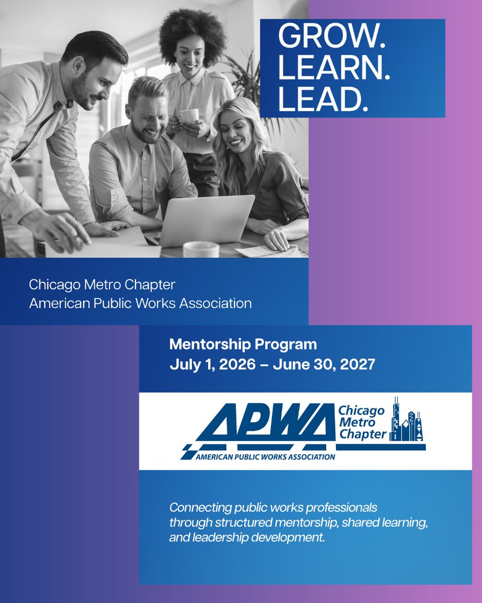 APWAChicago's tweet photo. The Chicago Metro APWA Mentorship Program connects public works pros for growth through mentorship, meetings, and real-world challenges. Apply now! https://t.co/eAwqjhxNNp https://t.co/hq7PlyHep7