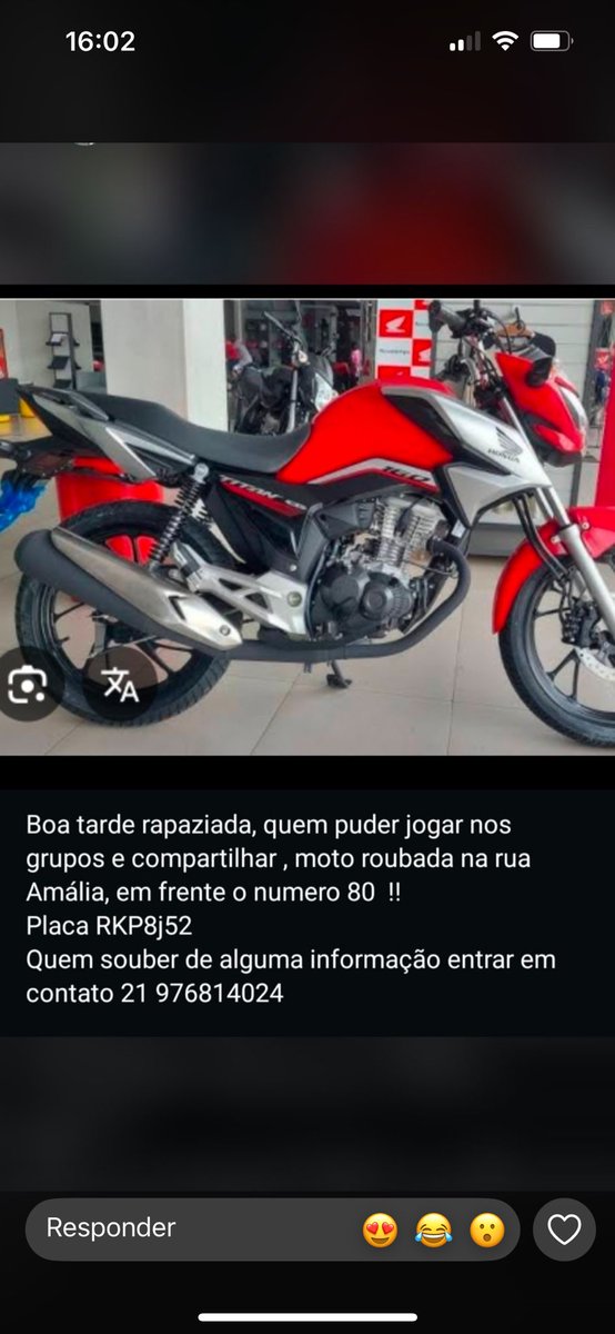 _barbs24's tweet photo. Gente, moto do meu primo foi roubada. Quem puder compartilhar por favor, moro de trabalho https://t.co/uiGyhW7yL2