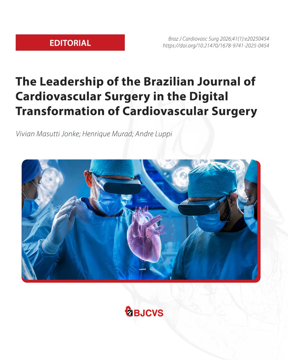 bjcvs's tweet photo. The Leadership of the Brazilian Journal of Cardiovascular Surgery in the Digital Transformation of Cardiovascular Surgery

Vivian Masutti Jonke; Henrique Murad; Andre Luppi

Read the article: https://t.co/BGzOMJgvnR

#CardiovascularSurgery #AI #Medicine50 #BJCVS  #MedTech https://t.co/QdcjLKTz4e
