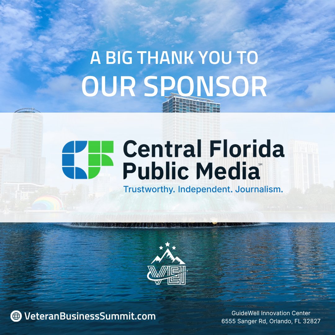 veicenter's tweet photo. Big thanks to Central Florida Public Media for supporting the 2026 Veteran Business Summit! On May 14 in Orlando, we’re bringing together veteran entrepreneurs, investors, and business leaders for an afternoon of connection and opportunity. https://t.co/Aqdrj8OFrG #VetBizSummit https://t.co/4KiL6XziiV