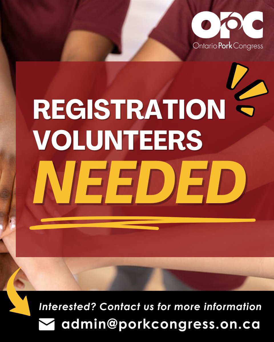 OntPorkCongress's tweet photo. 📣Volunteers Needed‼️

We are looking for help at the registration tables on June 17th and 18th.

Would you like to help out?  Please email admin@porkcongress.on.ca https://t.co/l1jU7FId0a