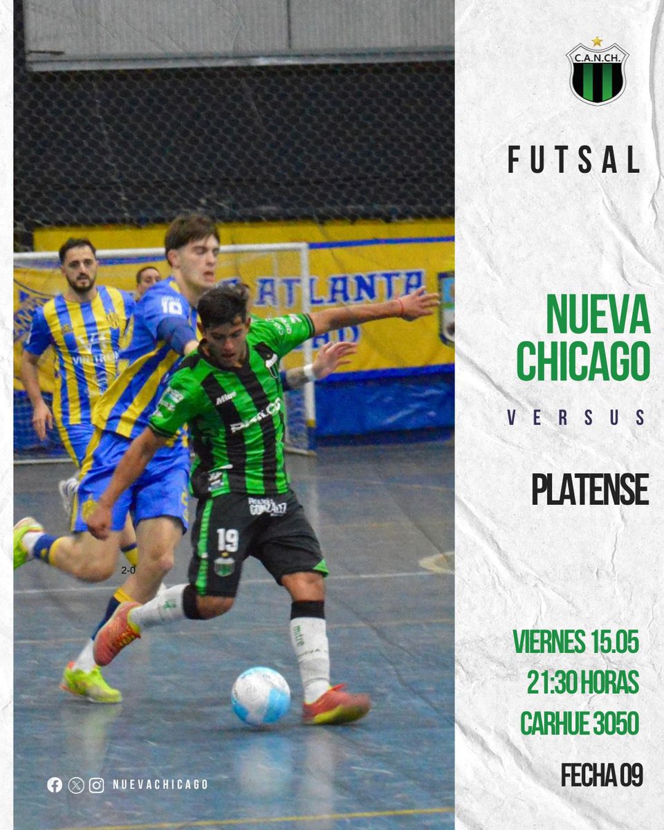 Canchfutsal's tweet photo. FUTSAL - Fecha 09

🆚 Club Atlético Platense
📅 Viernes 15.05
🕣21:30 horas
Entrada:💲7000
📍Carhue 3050 https://t.co/DcU7y2gXb0