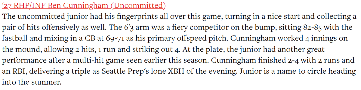 Benhcunningham's tweet photo. Thank you for the write-up @PrepBaseballWA. Excited for the rest of the season with my brothers. https://t.co/rivFT2crn8