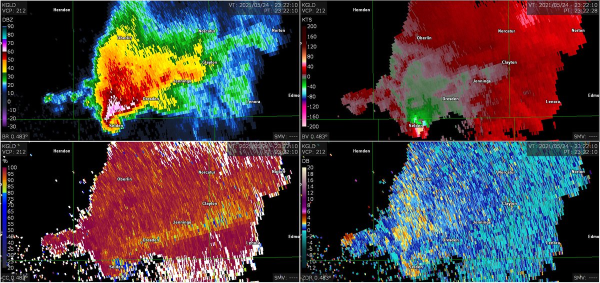 weather_history's tweet photo. May 24, 2021:

A large tornado struck Selden, Kansas. Fortunately, the large cone was only at EF1 intensity when it tore through the town. Numerous structures were damaged and many trees were snapped or uprooted. One person was injured.

#wxhistory https://t.co/0n5a4HGPEN