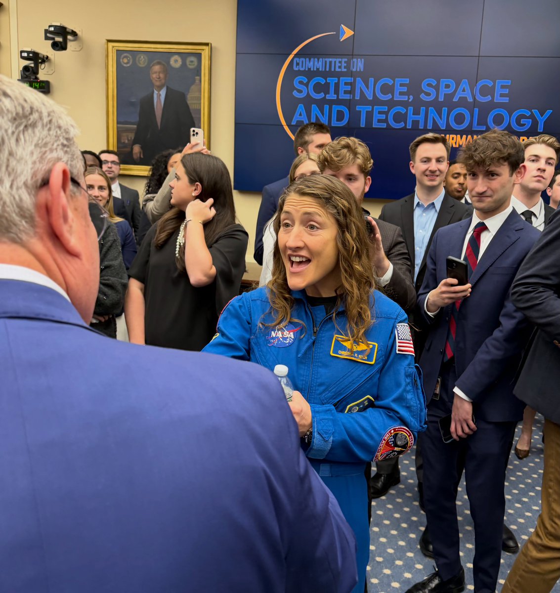 RepTimMooreNC's tweet photo. It was truly amazing to meet with the heroes of NASA’s Artemis II mission, who are advancing American space exploration and inspiring future generations of scientists and astronauts.

I enjoyed talking with NC State alum Christina Koch — our whole state is proud of her!! 🚀🌙 https://t.co/OBIv79T8aW
