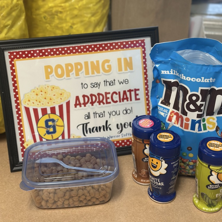 SJHSwarriors's tweet photo. Lady Warriors Softball brought us a little treat today! Thank you, ladies, for thinking of SMS! 💛💙⭐️ 🥎 #tww #GOW26 https://t.co/AEm2yVqwGH