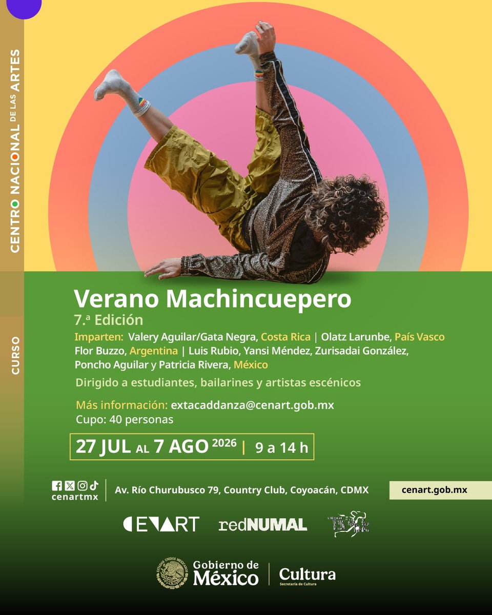 ddacenart's tweet photo. 🟨 ¿Listas y listos para transformar tu movimiento este verano? 🤸 ​Súmate al Verano Machincuepero, una oportunidad única para estudiantes, bailarines y artistas escénicos de conectar con una red internacional de creadores 🌎

https://t.co/r6wnLgB760 https://t.co/ai8HuT8ms1