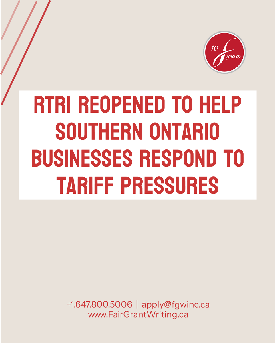 FairGrants's tweet photo. The Government of Canada has announced additional funding under the Regional Tariff Response Initiative (RTRI) to help Canadian businesses respond to global trade pressures and supply chain disruptions.

Check eligibility: https://t.co/7OlobgY72R https://t.co/CzAfCjtvFu