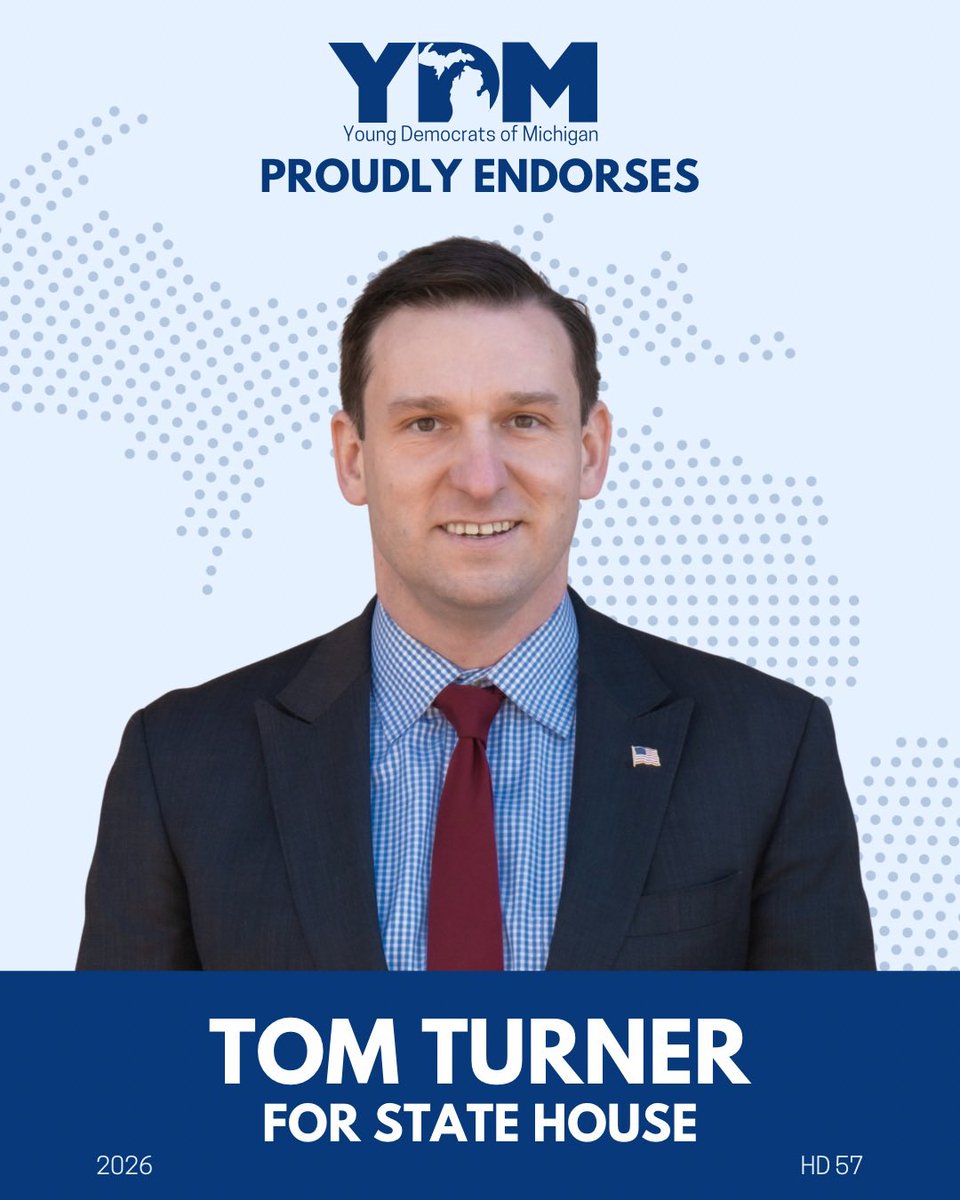 YoungDemsMI's tweet photo. YDM is proud to endorse Tom Turner for HD 57!

Learn more about Tom and support the campaign: https://t.co/ibPKlHpSUy https://t.co/rdto0xsbmx