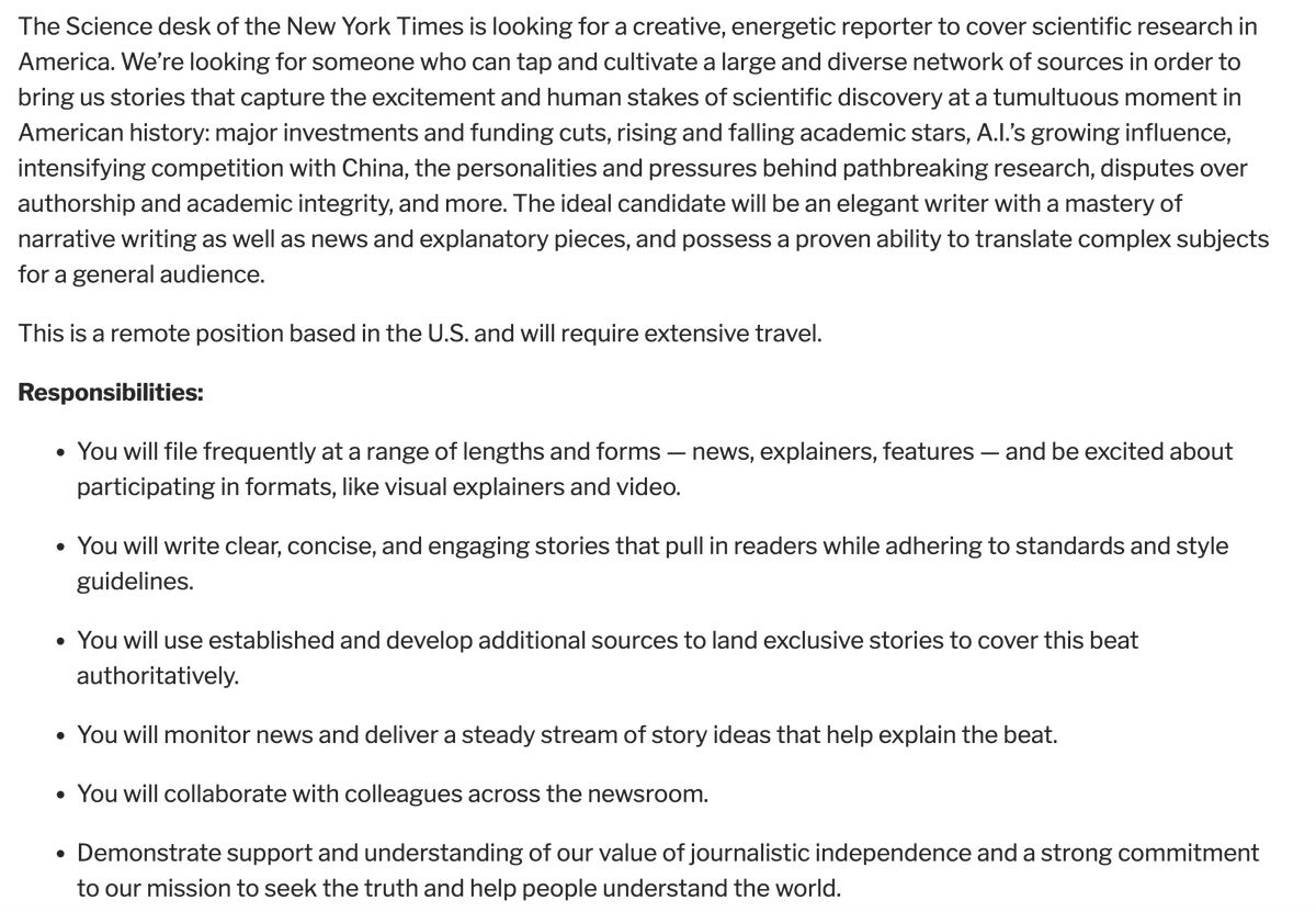 30newsletter's tweet photo. The New York Times is hiring a national science correspondent https://t.co/JsUs26hY5y https://t.co/TVp6qYtCnP