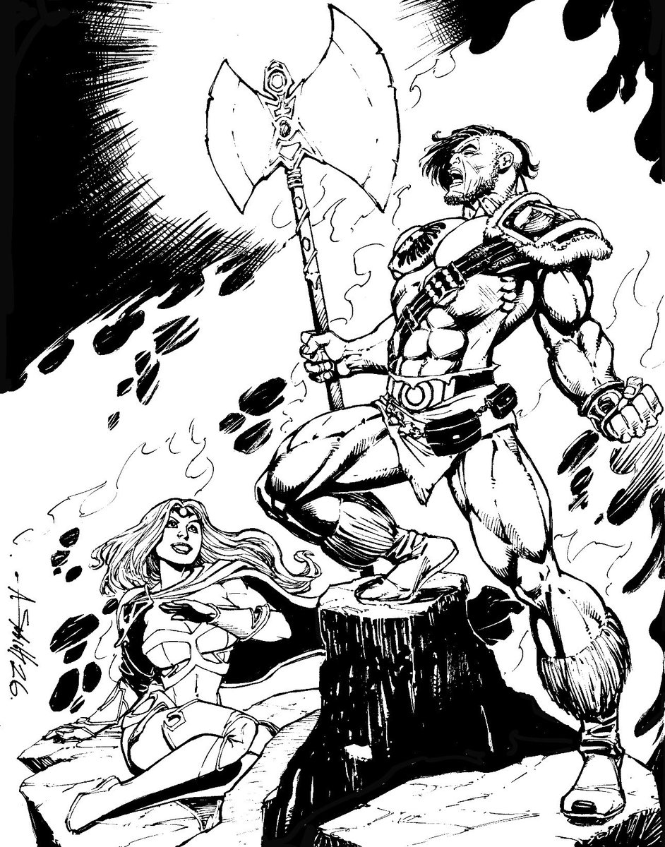andysmithart's tweet photo. Kor-Drath and Adryana from last night’s #CGKINGS draw stream where the topic was to recreate an existing comic book cover using your characters. https://t.co/RfWKB3c0WE