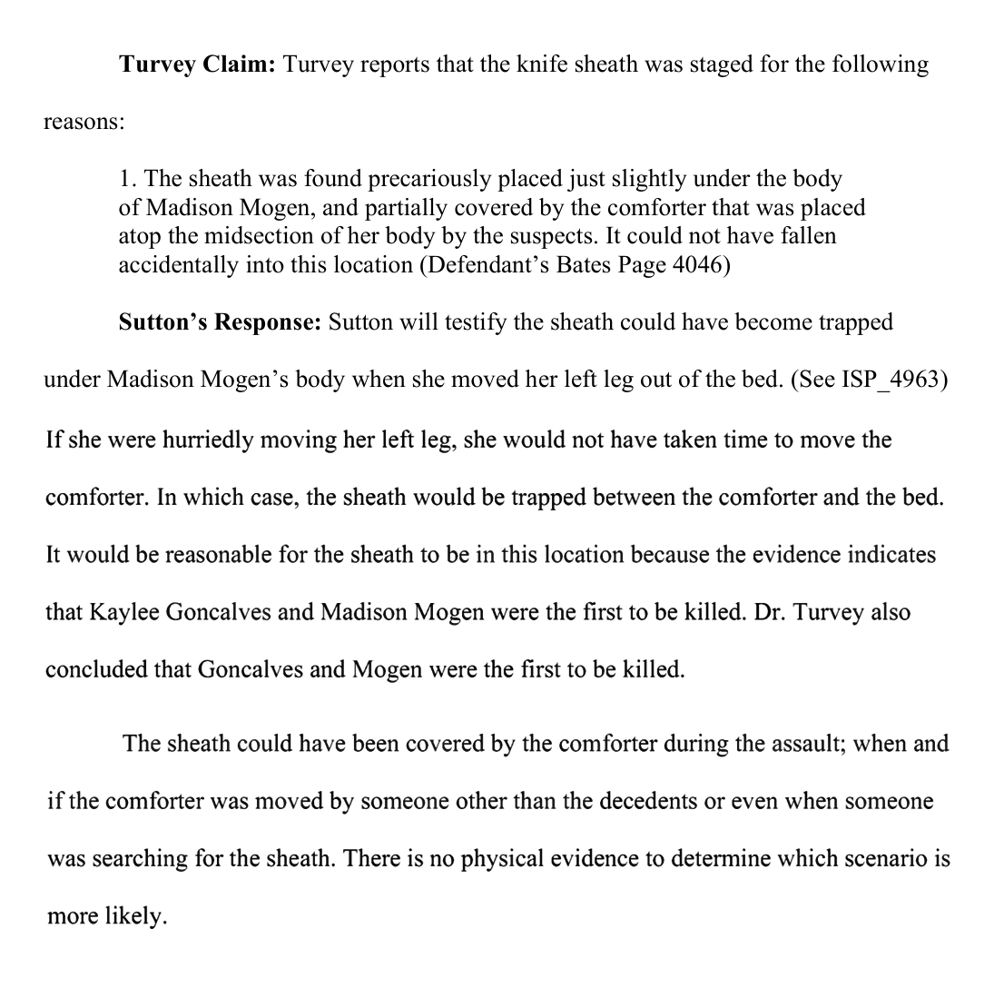LowFlyingDonut's tweet photo. Brent Turvey planned to testify that the knife sheath with Bryan Kohberger's DNA was planted at the crime scene. Paulette Sutton was the state's rebuttal expert. Turvey makes assumption after assumption. Has this guy been winging it for most of his career? #bryankohberger #idaho4 https://t.co/1vYP0pnMLA