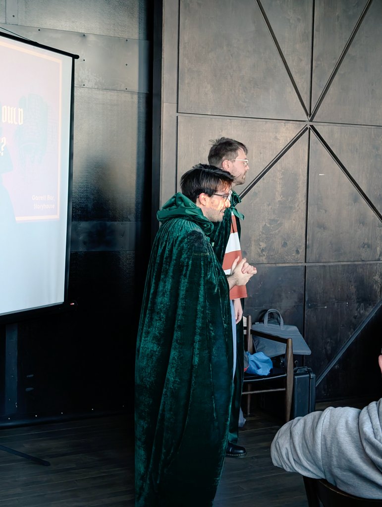ChesterSciBar's tweet photo. WHAT A NIGHT!
Cloaks, scrolls, lies &amp; lie detectors. A truly traitorous evening with lots of audience participation.
You won't be surprised to know that the SciBar audience are a clever lot and are better than average at spotting lies. Huge thanks to Kevin &amp; Connor from @UoCPsych https://t.co/EGvxrT6Q6W