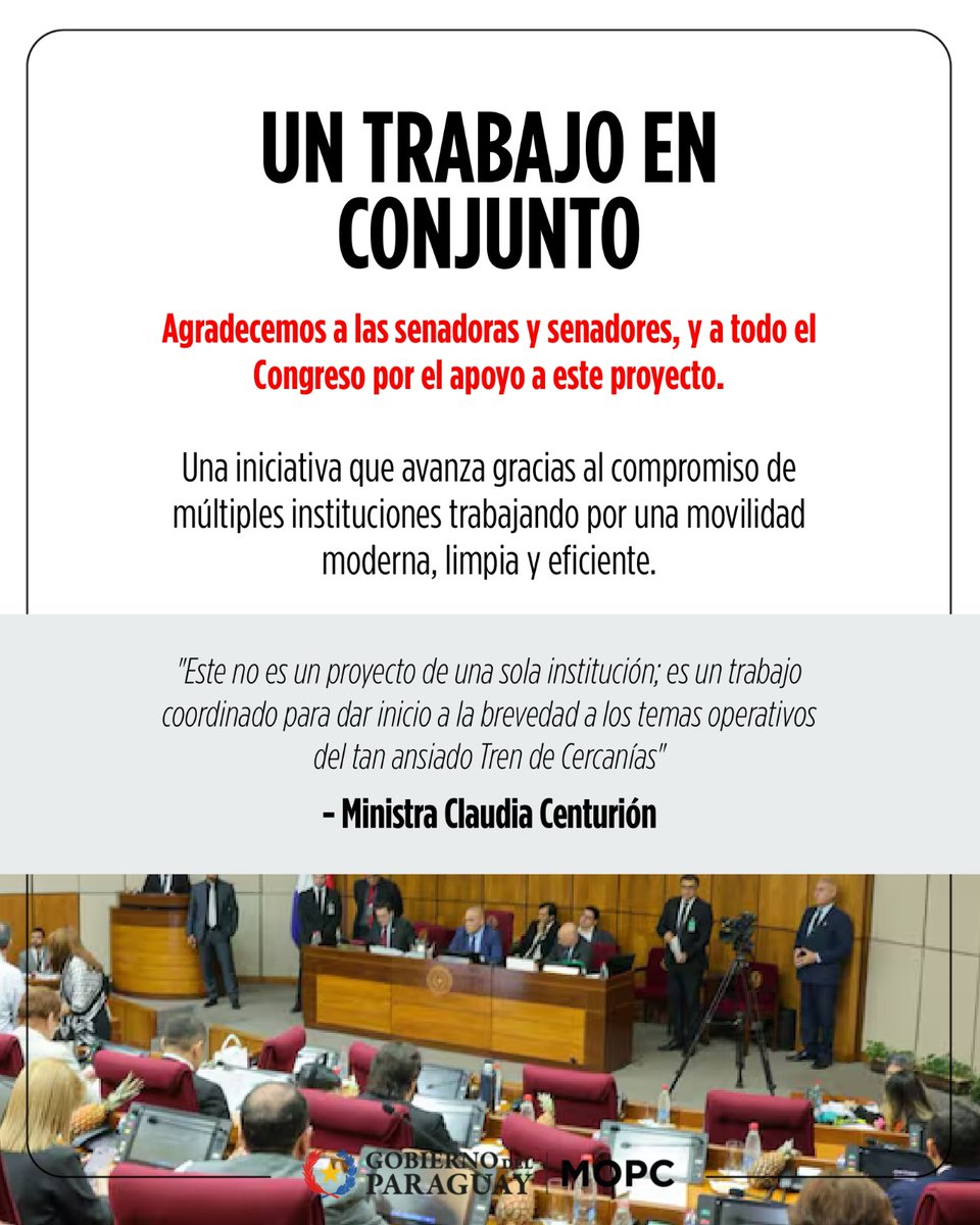 mopcparaguay's tweet photo. 🚆🇵🇾 La Cámara Alta aprobó el proyecto del Tren de Cercanías, que ahora pasa a estudio de la Cámara de Diputados. 🙌🏽

Este  sistema de transporte permitirá movilizar a unas 40.000 personas por día, equivalente a más de 14 millones de pasajeros al año. 🚉

#GobiernoDelParaguay 🇵🇾 https://t.co/9chHQBXoxC
