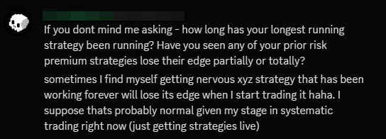 GoshawkTrades's tweet photo. a member asked me how i deal with the fear of a strategy losing its edge.

the answer depends entirely on why it works.

if your strategy captures a risk premium, you're getting paid to take on risk that other participants don't want. that often doesn't just disappear overnight. momentum, mean reversion, these have worked for decades because the underlying reason hasn't changed much.

if your strategy exploits an inefficiency or arbitrage,  something that works because there is a structural exploit, etc then yes, you should be nervous. that edge can and will get crowded.

risk premiums often require patience. inefficiencies require speed.

knowing which one you're trading changes about how you manage it.