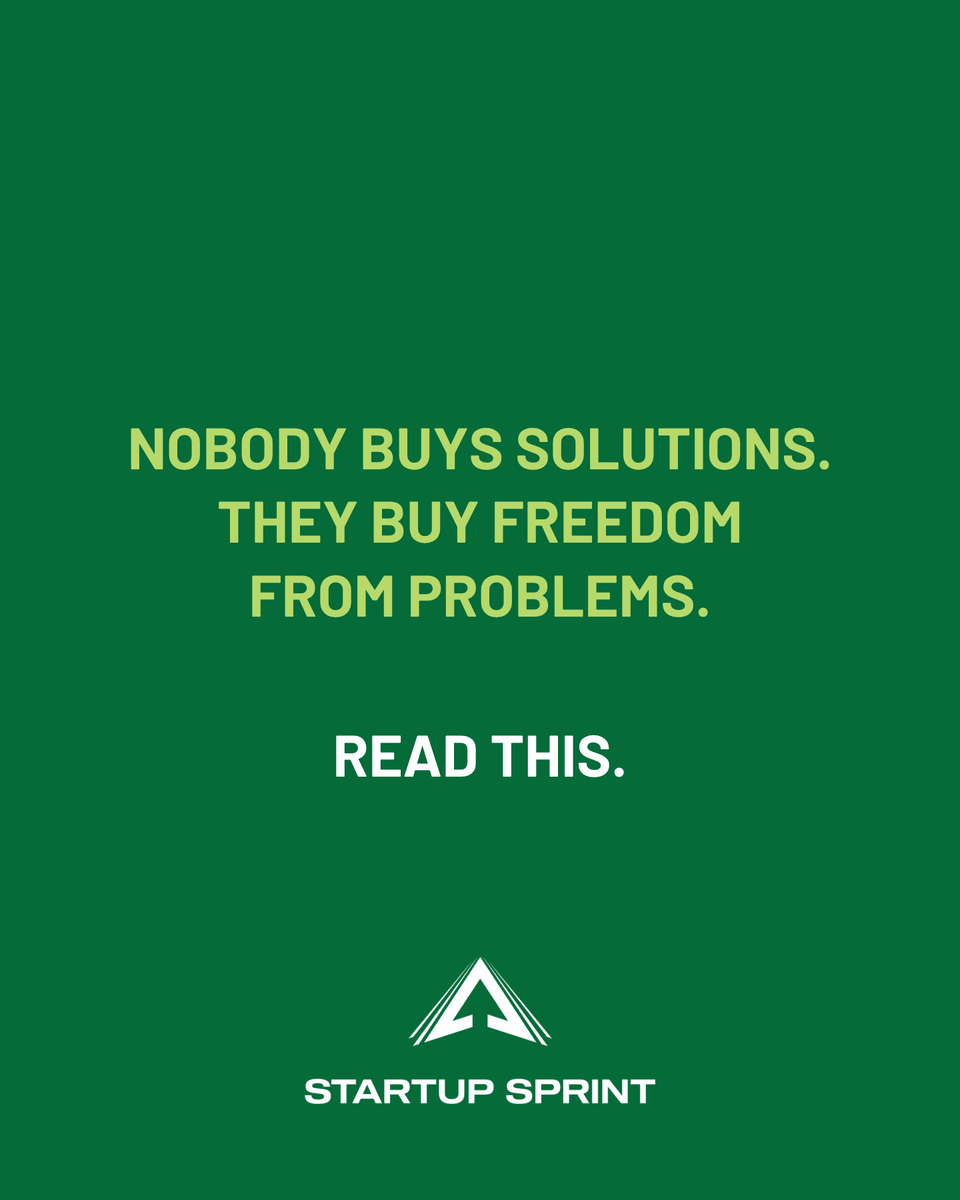 StartupSprintHQ's tweet photo. Nobody buys solutions—they buy relief from problems. Pre-selling is the real validation test. If people will pay before it exists, the demand is real. “Sounds great, keep me posted” isn’t a yes. It costs nothing to ask, but everything not to. Agree or disagree? 👇 https://t.co/biXDSVr9HO